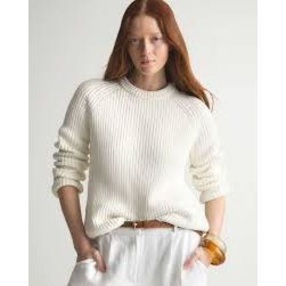 Quince Organic Fisherman Organic Cotton Sweater Sz L Ivory
